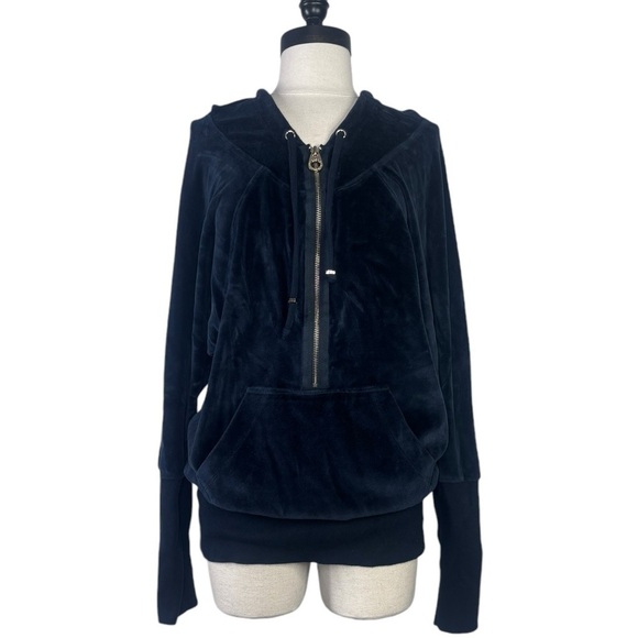 Marc Jacobs Swimwear Cover Up Size M Blue silver Metallic Logo Velour Hooded - Picture 1 of 10